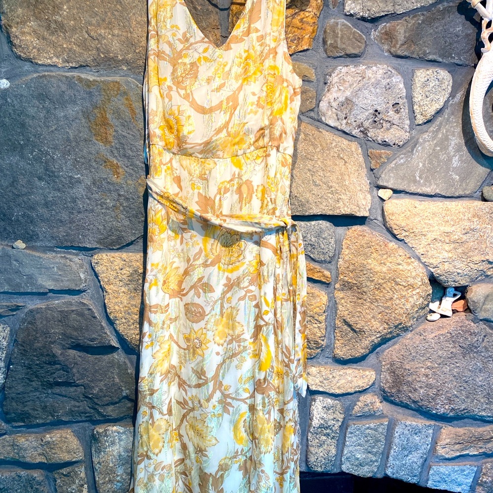 Talbots fit and flare gold beige and cream dress Size 16
